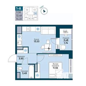 1-к квартира, вторичка, 34м2, 9/19 этаж