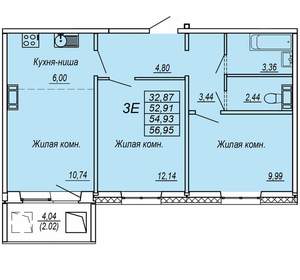 3-к квартира, вторичка, 55м2, 3/10 этаж