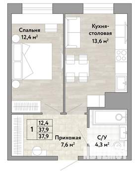 1-к квартира, строящийся дом, 38м2, 12/22 этаж