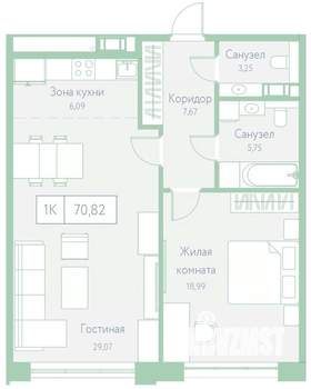 1-к квартира, вторичка, 71м2, 14/22 этаж