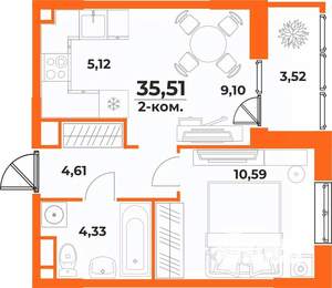2-к квартира, вторичка, 36м2, 3/10 этаж