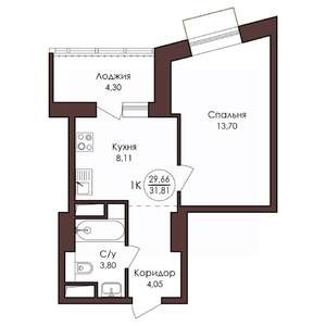 1-к квартира, вторичка, 32м2, 13/23 этаж