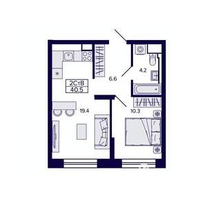 2-к квартира, строящийся дом, 40м2, 3/30 этаж