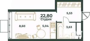 Студия квартира, вторичка, 23м2, 21/24 этаж