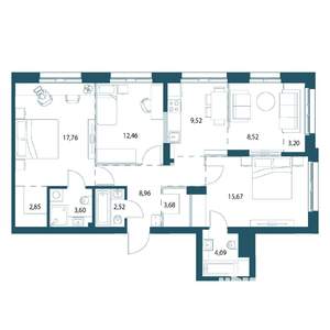 3-к квартира, вторичка, 91м2, 12/25 этаж