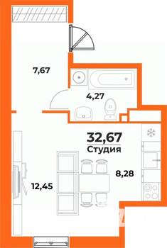 Студия квартира, вторичка, 33м2, 1/10 этаж
