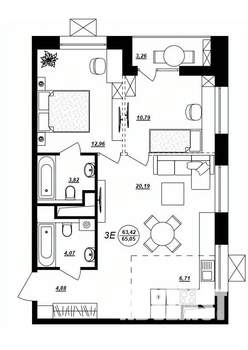 3-к квартира, строящийся дом, 65м2, 3/17 этаж