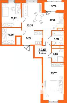 3-к квартира, вторичка, 83м2, 1/10 этаж