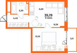 2-к квартира, вторичка, 35м2, 5/10 этаж
