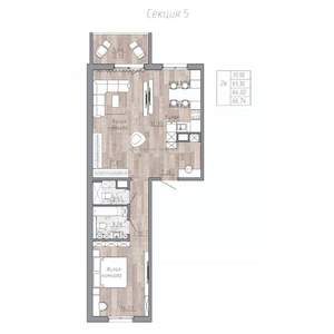 2-к квартира, строящийся дом, 65м2, 3/4 этаж