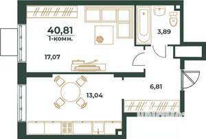 1-к квартира, вторичка, 41м2, 17/24 этаж