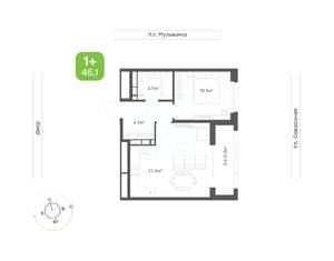 1-к квартира, вторичка, 45м2, 9/9 этаж