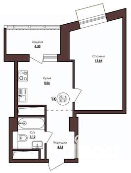 1-к квартира, вторичка, 31м2, 17/23 этаж