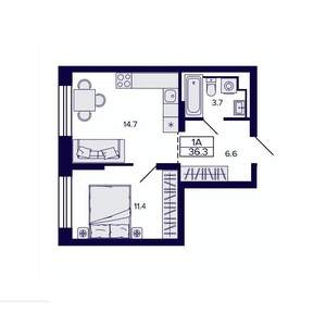 1-к квартира, строящийся дом, 36м2, 6/30 этаж