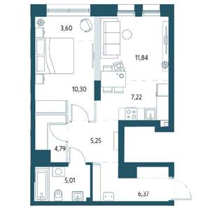 1-к квартира, вторичка, 53м2, 14/17 этаж