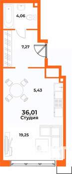 Студия квартира, строящийся дом, 36м2, 6/10 этаж