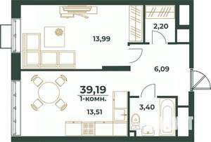 1-к квартира, вторичка, 39м2, 24/24 этаж