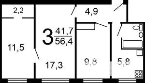 3-к квартира, вторичка, 57м2, 4/5 этаж