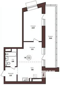 1-к квартира, вторичка, 46м2, 5/23 этаж