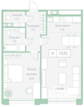 1-к квартира, вторичка, 71м2, 5/20 этаж