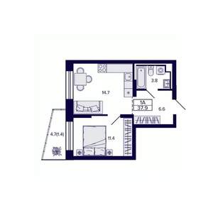 1-к квартира, строящийся дом, 38м2, 2/30 этаж