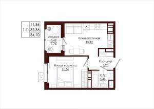 1-к квартира, вторичка, 34м2, 5/19 этаж