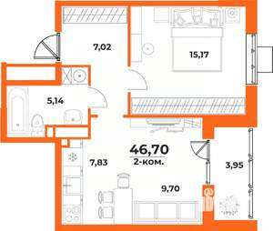 2-к квартира, вторичка, 47м2, 9/10 этаж