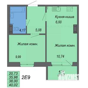 2-к квартира, строящийся дом, 40м2, 3/10 этаж