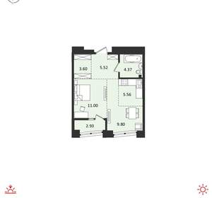 2-к квартира, вторичка, 43м2, 17/19 этаж