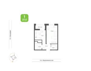 1-к квартира, вторичка, 37м2, 7/16 этаж