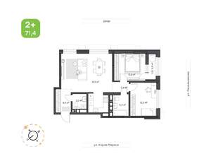 2-к квартира, вторичка, 71м2, 2/24 этаж