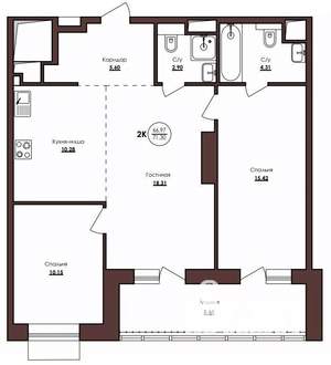 2-к квартира, строящийся дом, 71м2, 7/23 этаж