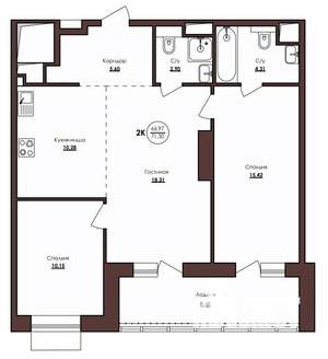 2-к квартира, вторичка, 71м2, 16/23 этаж