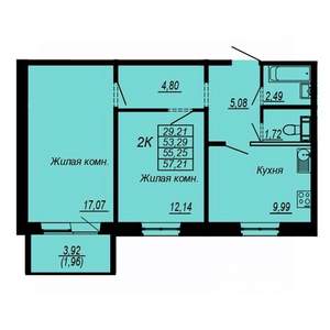 2-к квартира, строящийся дом, 55м2, 5/10 этаж