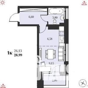 Студия квартира, строящийся дом, 29м2, 2/19 этаж