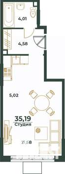 Студия квартира, вторичка, 35м2, 16/24 этаж