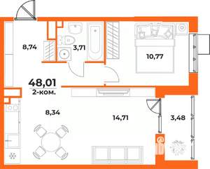 2-к квартира, вторичка, 48м2, 3/10 этаж