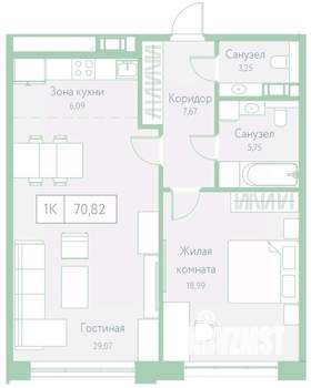 1-к квартира, вторичка, 71м2, 18/22 этаж