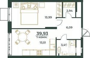 1-к квартира, вторичка, 40м2, 20/24 этаж