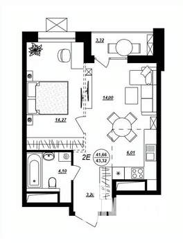 2-к квартира, строящийся дом, 43м2, 5/17 этаж