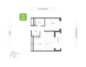 1-к квартира, вторичка, 45м2, 5/9 этаж