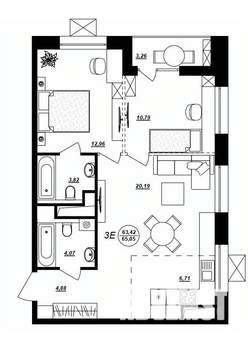 3-к квартира, строящийся дом, 65м2, 11/17 этаж