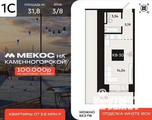 1-к квартира, вторичка, 32м2, 3/8 этаж