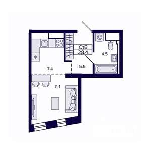 Студия квартира, строящийся дом, 28м2, 27/30 этаж