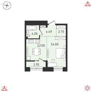 1-к квартира, вторичка, 41м2, 2/19 этаж