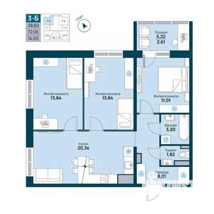 3-к квартира, вторичка, 75м2, 9/19 этаж