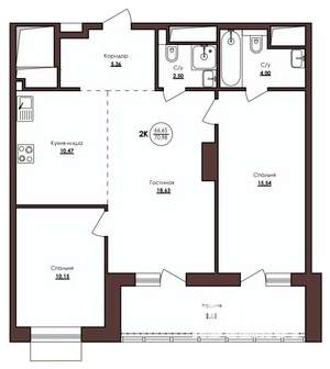 2-к квартира, вторичка, 71м2, 18/23 этаж