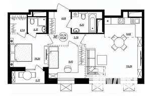3-к квартира, строящийся дом, 63м2, 13/17 этаж