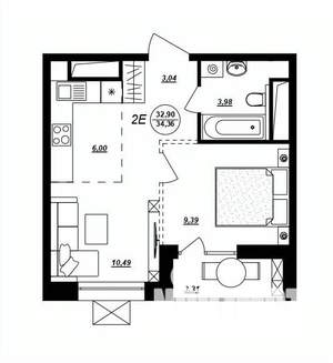 2-к квартира, строящийся дом, 34м2, 14/17 этаж