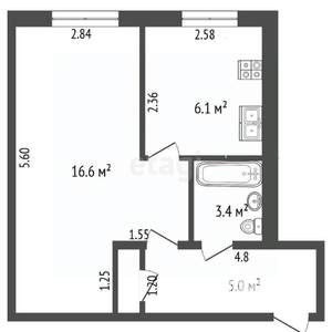 1-к квартира, вторичка, 31м2, 2/5 этаж